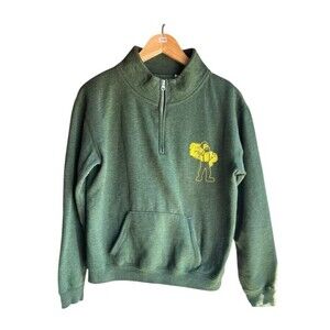 Vintage Humbodlt University 1/4 Zip Pocket Sweatshirt Olive Green Size Medium